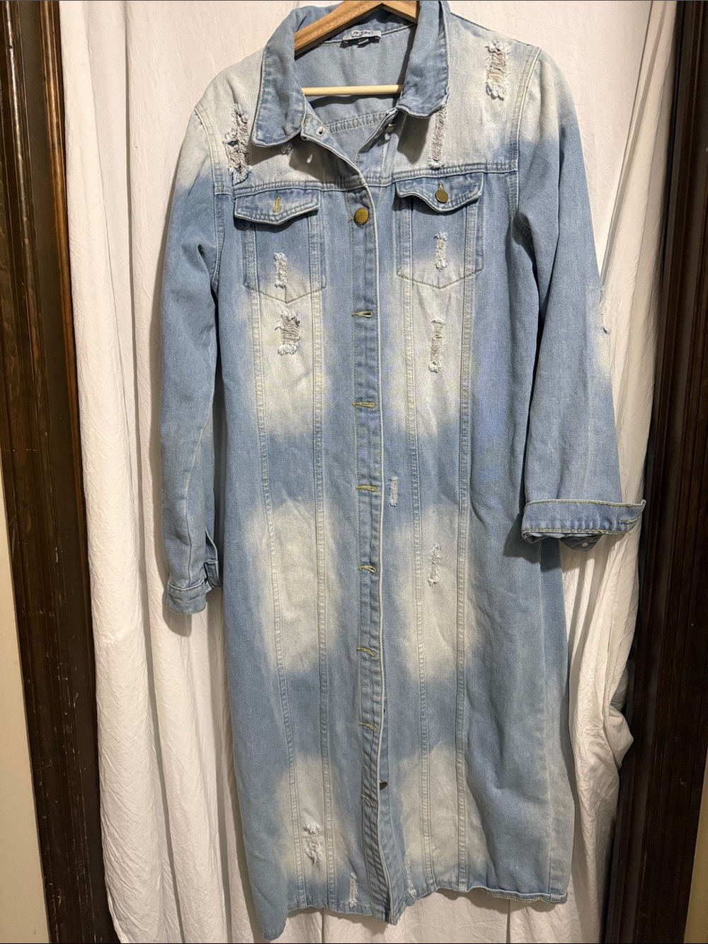 Urban Threads Light Blue Distressed Denim Long Shirt Dress